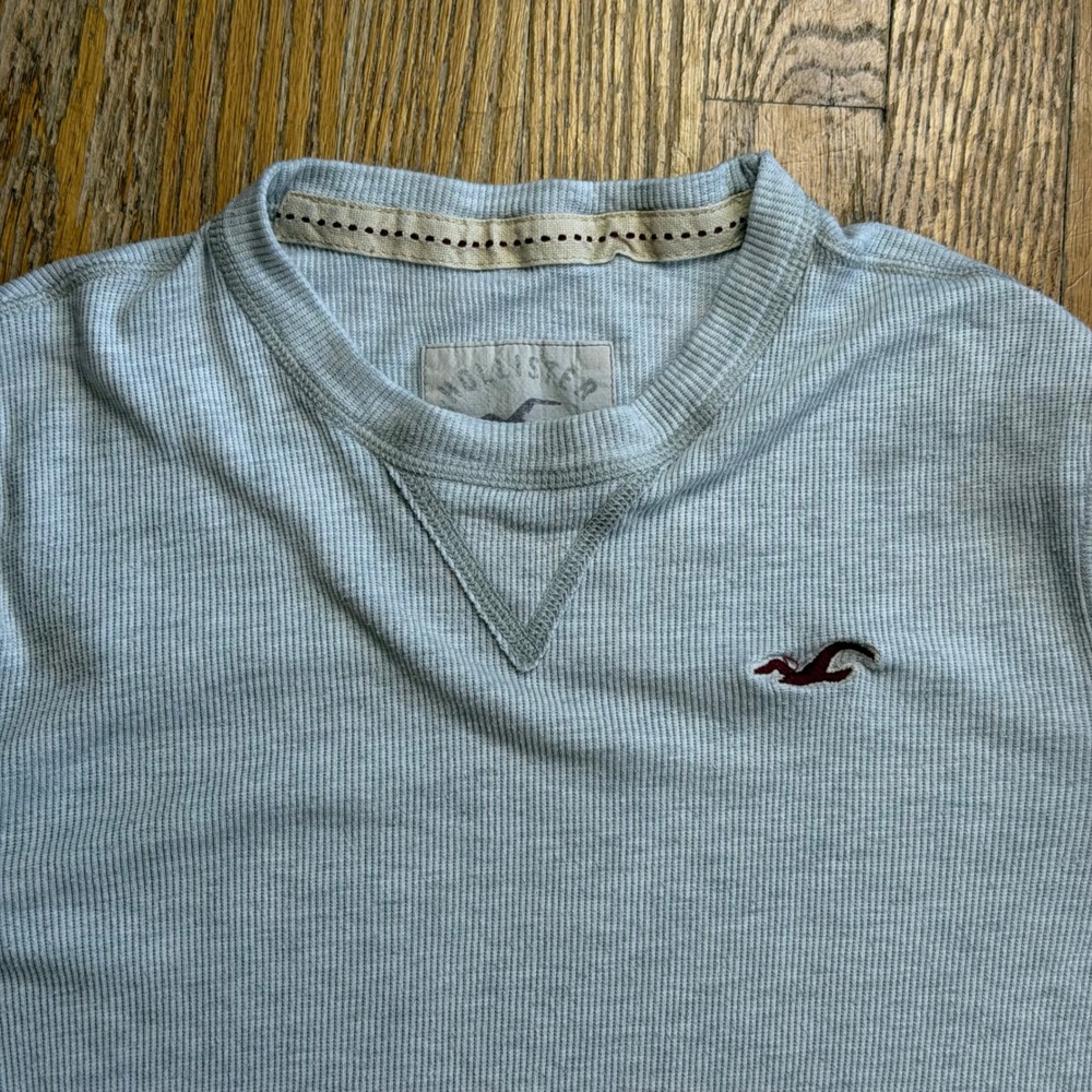 Y2K Hollister Womens Gray Waffle Knit Thermal Long Sleeve Shirt Medium 90's